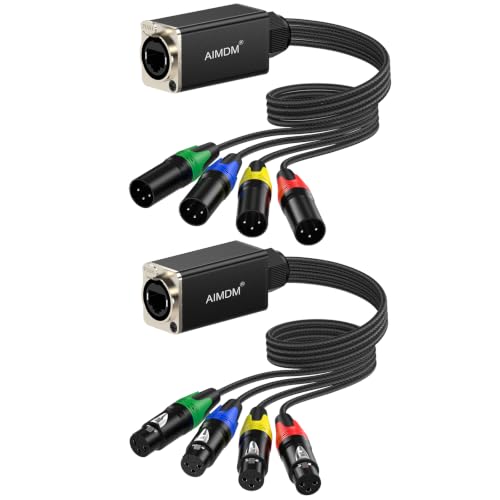 XLR Snake to RJ45, 4-Channel Breakout Box Set, XLR Audio Over Ethernet Snake, Ethercon Compatible, Cat5/Cat6 for Stage Sound, DMX Lighting, Studio (1 Pair, 1.6ft Cable)