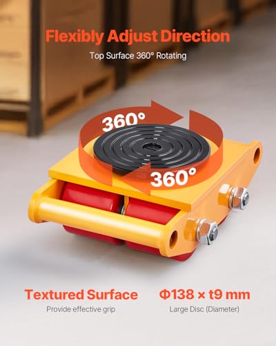 VEVOR Machine Skate, 6T Machinery Skate Dolly, 13228 lbs Machinery Moving Skate, Machinery Mover Skate with 360° Rotation Cap and PU Directional Rollers, Heavy Duty Industrial Moving Equipment, Yellow - size: 6T