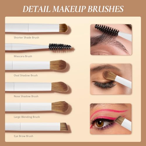 LUXBRU Makeup Brushes With Case 20PCs Professional Makeup Brush Set, Foundation Powder Eyeshadow Brush Set Eyebrow Concealer Contour Travel Brushes Kit with Holder & 2 Powder Puff-White - color: Pearl White