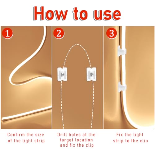 Waterproof LED Strip Mounting Clips Holder Mounting Bracket Neon Mounting Clips Fixing Clamps Holder with 100 Screws for 5mm to 6mm LED Strip Lighting, Translucent, Pack of 100 - color: 100 pcs