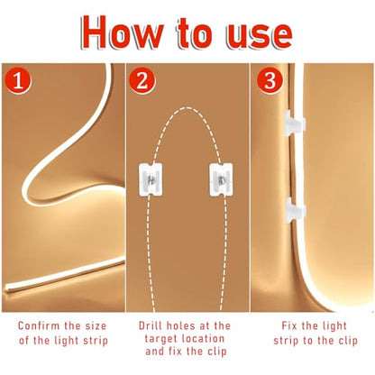 Waterproof LED Strip Mounting Clips Holder Mounting Bracket Neon Mounting Clips Fixing Clamps Holder with 100 Screws for 5mm to 6mm LED Strip Lighting, Translucent, Pack of 100 - color: 100 pcs