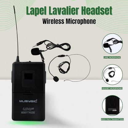 MUSYSIC 2-Channel Professional Wireless UHF Microphone System - size: 2-Channel
