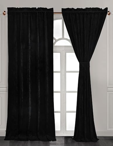 Chezmoi Collection Lux Black Crushed Velvet Curtains 2 Panel Set - 84 inches Long Room Darkening Luxury Distressed Velvet Rod Pocket Window Drapes for Living Room Bedroom 50" W x 84" L - color: Black