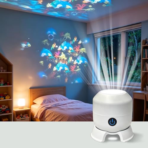Abnaok Dynamic Rotating LED Projector Light, Projector Lamp for Kids, Ocean World Projection Lamp, Adjustable Brightness, 360° Rotating Unique Base Design, for Meditation, Bedroom, Home Theater