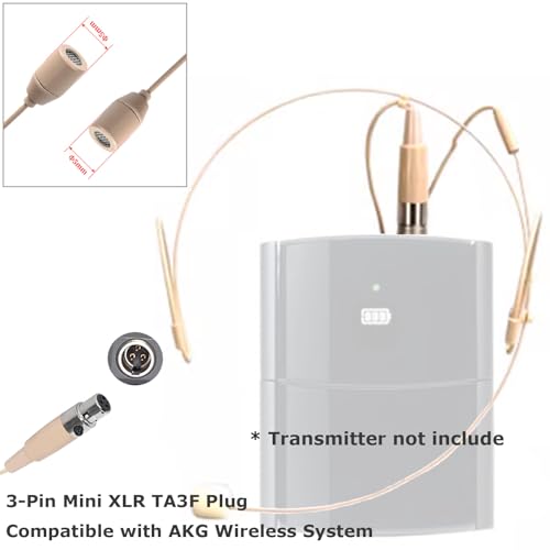 Headset Microphone Headworn Mic Compatible with AKG | Double Over Ear Earset Hanging Condenser Omnidirectional Mic for Wireless Bodypack Transmitter System Mini XLR 3Pin TA3F Plug - style: Mini XLR 3 Pin TA3F Plug Compatible with AKG Only