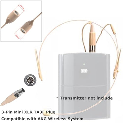 Headset Microphone Headworn Mic Compatible with AKG | Double Over Ear Earset Hanging Condenser Omnidirectional Mic for Wireless Bodypack Transmitter System Mini XLR 3Pin TA3F Plug - style: Mini XLR 3 Pin TA3F Plug Compatible with AKG Only