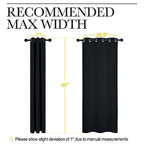 NICETOWN Halloween Bathroom Blackout Curtains and Drapes, Black Solid Thermal Insulated Grommet Blackout Drapery Panels for Window (2 Panels, 34 inches Wide by 45 inches Long, Black) | Halloween Solid Thermal Insulated Grommet Blackout Drapes Drapery Pane