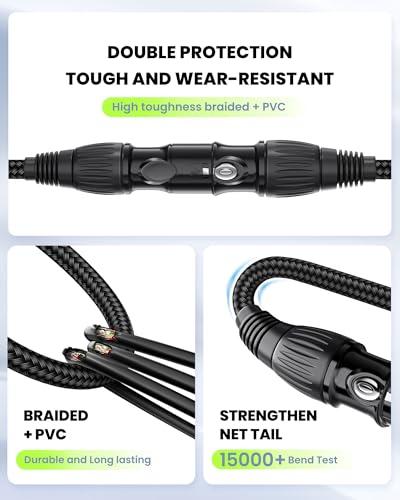 XLR Cable 50ft, OFC Dual Shielded XLR Microphone Cable | Male to Female Braided Balanced Mic Cord with Gold-Plated 3-Pin for Mixer, Speaker Systems – 50 Feet, 1 Pack - size: 50FT