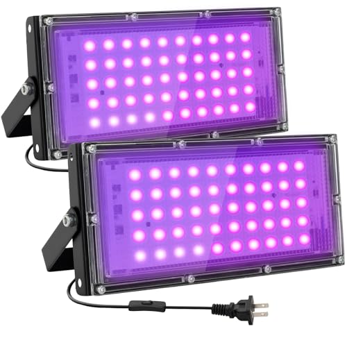 50W LED Black Lights for Glow Party, IP65 Waterproof UV Blacklight Floodlight 395nm Black Light Flood Lights Purple Blacklights Spotlight Fluorescent UV Light Lamp for Halloween Decor (2 Pack) - size: 50 Watts