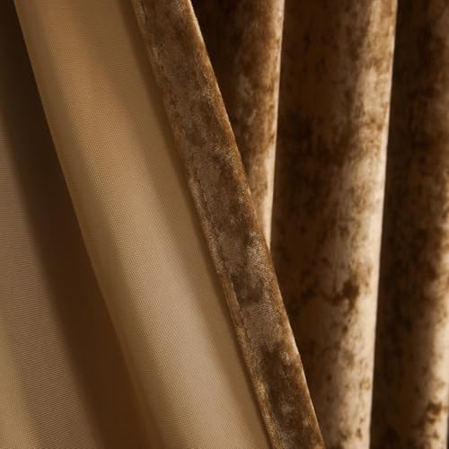 Lux Caramel Crushed Velvet Curtains 2 Panel Set - 84 inches Long Room Darkening Luxury Distressed Velvet Rod Pocket Window Drapes for Living Room Bedroom 52" W x 84" L - color: Caramel, size: 52"W x 84"L (Pack of 2)