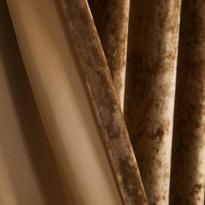Lux Caramel Crushed Velvet Curtains 2 Panel Set - 84 inches Long Room Darkening Luxury Distressed Velvet Rod Pocket Window Drapes for Living Room Bedroom 52" W x 84" L - color: Caramel, size: 52"W x 84"L (Pack of 2)