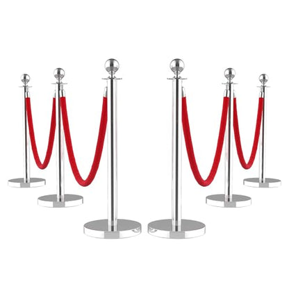 6Pcs Stanchions and Velvet Ropes with 15ft Red Carpet,Complete Crowd Control Barriers Set with 4 Red Velvet Ropes & Stainless Steel Posts for Party, Wedding, Event Supplies,Silver - color: Silver, size: without Red Carpet