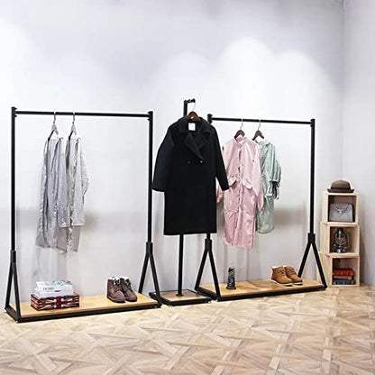 Modern Simple Heavy Duty Metal and Wood Rolling Clothing Garment Rack with Wheel,Creative Commercial Wedding Dress Display Shelf,Floor-Standing Clothes Hangers (Black with Wood, 47.2" L) - color: Black with Wood