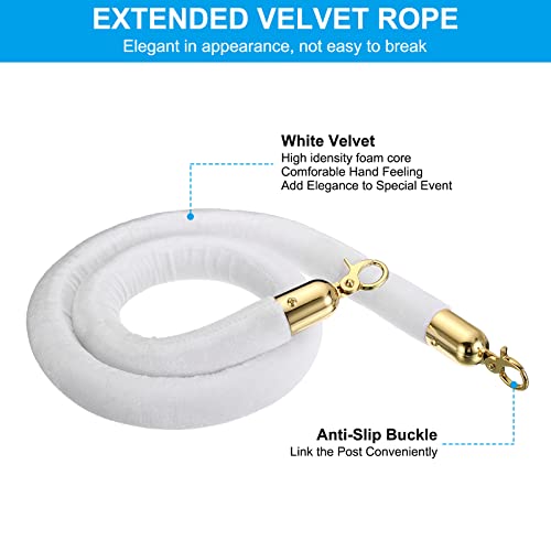 PATIKIL 3.9 Feet White Velvet Stanchion Rope, Crowd Control Barrier Rope with Snap Hooks for Posts Stand Queue Divider of Hotel Theater, Golden - color: White, size: 3 Feet