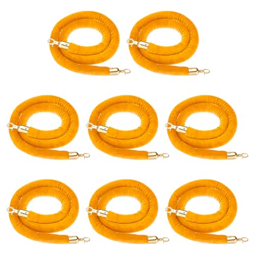 PATIKIL 8 Pack Yellow Velvet Stanchion Rope, 5 Ft Crowd Control Ropes Barrier Hanging Rope with Stainless Steel Gold Plated Hooks for Carpet Events Movie Theaters Opening Activities - color: Yellow/Gold Plated, size: 5 Ft