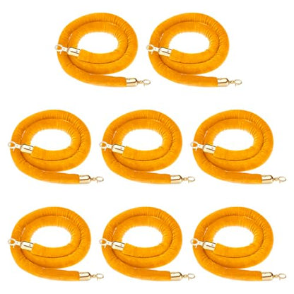 PATIKIL 8 Pack Yellow Velvet Stanchion Rope, 5 Ft Crowd Control Ropes Barrier Hanging Rope with Stainless Steel Gold Plated Hooks for Carpet Events Movie Theaters Opening Activities - color: Yellow/Gold Plated, size: 5 Ft