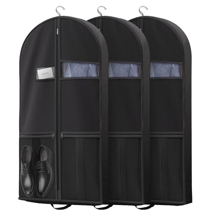 Lazebox 43" Travel Garment Bag with Accessories Zipper Pocket, Heavy Duty Suit Bag for Suits, Tuxedos, Dresses, Coats, Black, 3 packs - size: 43inch-3 packs-Black