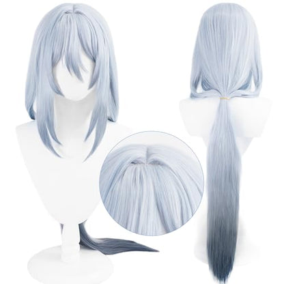 Anime Gray Black Gradient Wig Women Cold Elegant Role Halloween | Women Long Straight Hair with Bangs Halloween,Christmas,Comic con Heat Resistant Fiber Free Cap - color: Blue Black Gradient