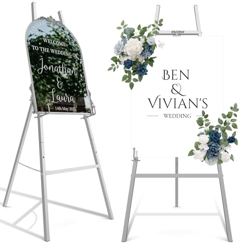 Easel Stand for Sign, Metal Display Easel with Adjustable Chain,Silver | Heavy Duty 4-Tier Height Art Easel for Painting for Painting, Wedding, Posters & Commercial Display - color: Sliver
