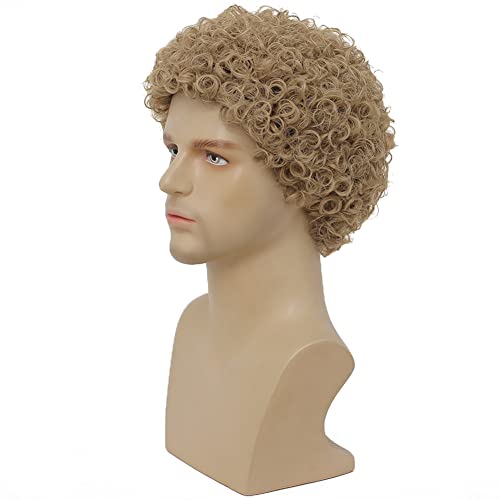 Swiking Mens Short Blonde Afro Curly Wigs Rocker Wig California Halloween Cosplay Costume Daily Male Synthetic Fibre Hair Wig (Blonde) - color: Blonde Grey