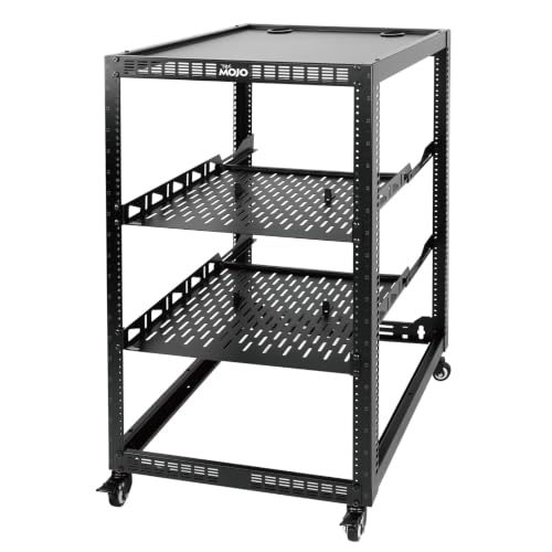 TECMOJO 20U Open Frame Network Rack for IT & AV Gear, 4-Post With Casters, Mobile With 2 PCS 1U Server Shelf & Mounting Hardware, for 19" Network, Audio and Video Device - size: 20U with Casters