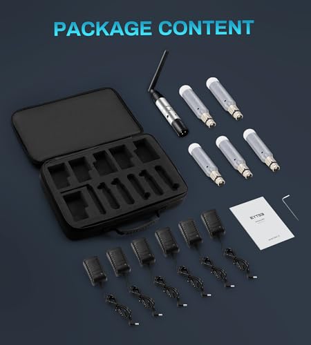 Wireless DMX Built-in Battery, Dj 2.4G Wireless DMX Receiver DMX512 Transmitter 5 Receivers & 1 Transmitter with Bag Adapter for Led Stage Disco Party Bar Lighting