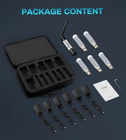 Wireless DMX Built-in Battery, Dj 2.4G Wireless DMX Receiver DMX512 Transmitter 5 Receivers & 1 Transmitter with Bag Adapter for Led Stage Disco Party Bar Lighting