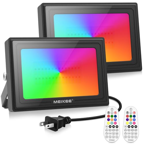 MEIKEE 60W RGB LED Flood Lights Outdoor 6000LM Color Changing Floodlights