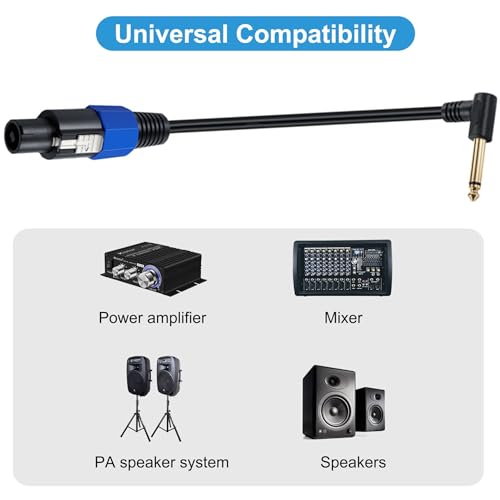 Speakon to 1/4 Mono Speaker Cable - 50cm/0.5FT TD Speakon to 1/4 TS Right Angle Adapter for DJ/PA Speakers - color: Speakon male to 1/4 male Right Angle