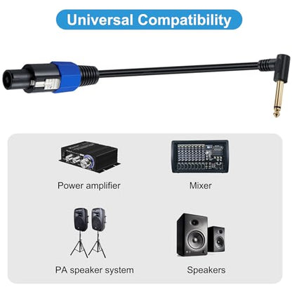Speakon to 1/4 Mono Speaker Cable - 50cm/0.5FT TD Speakon to 1/4 TS Right Angle Adapter for DJ/PA Speakers - color: Speakon male to 1/4 male Right Angle