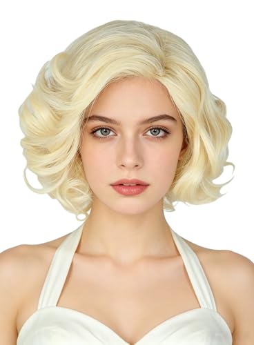 Topcosplay Women Hair Wigs Blonde Wig Short Curly Halloween Costume Cosplay Wig Deep Wave - color: Blonde