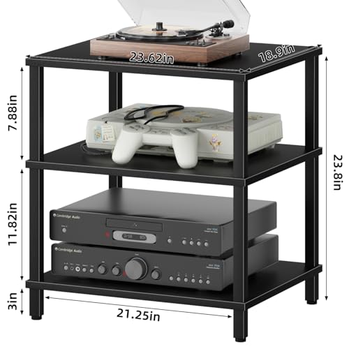 LELELINKY 3-Tier AV Media Player Stand, Stereo Cabinet, Modern Stereo Cabine,Game Console Shelf,Wooden TV Stand,Multifunctional Entertainment Center, Suitable for Home, Conference Room, Black - color: Black, size: 3 Tier