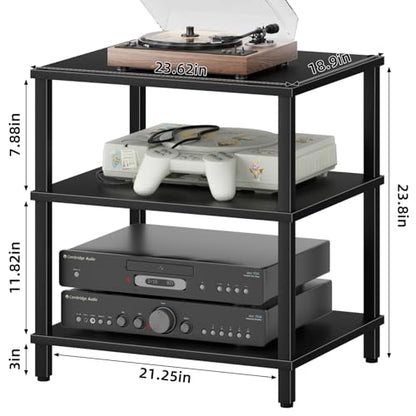 LELELINKY 3-Tier AV Media Player Stand, Stereo Cabinet, Modern Stereo Cabine,Game Console Shelf,Wooden TV Stand,Multifunctional Entertainment Center, Suitable for Home, Conference Room, Black - color: Black, size: 3 Tier