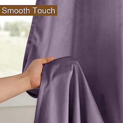 DWCN Velvet Curtains 63 inches Long- Room Darkening Light Blocking Window Drapes for Nursery Bedroom, Living Room, Tieable Solid Grommet Curtains & Drapes, W52 x L63, Lavender, 2 Panels - color: Lavender, size: 52"W x 63"L (Pack of 2)