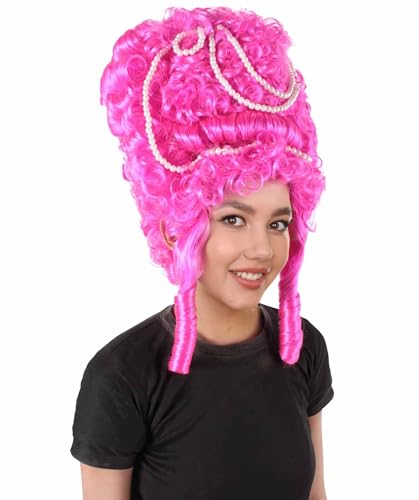HPO Adult Women's Baroque French Revolution Queen Marry Wig Collection, Fuchsia Color, Premium Breathable Capless Cap (Fuchsia) - color: Fuchsia