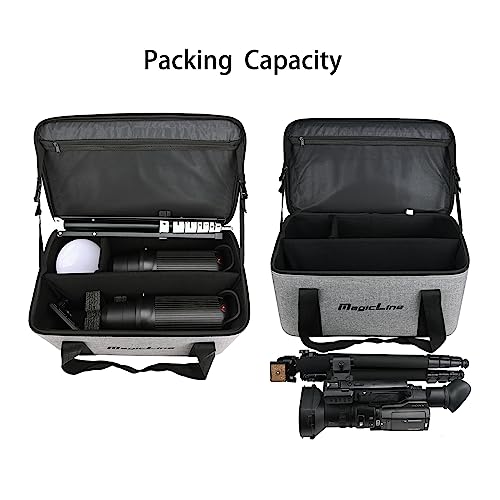 MagicLine Semi-Rigid Photo Studio Camera Equipment Bag 21.7"x12.6"x10.6" | Carrying case with shoulder strap, handle, movable foam padded dividers for studio strobe flash, monolight and accessories