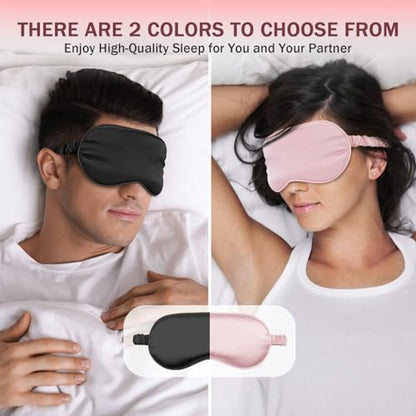 Amrules 2 Pack Silk Sleep Mask Set Adjustable, Blush Pink & Black | Premium Fabric, Soft & Breathable, Adjustable Strap For Perfect Fit, Lightweight, Blocks Light, For Home, Travel & Meditation - color: Blush Pink & Black-silk Floss