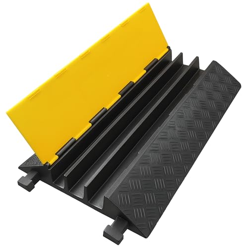 Electriduct Cable Protector 3 Channels 2.4" x 2.4" Traffic Hose and Wire Cover Rubber Black Base with Yellow Lid (3 Feet) 18,000 lbs/axle - Pack of 12 - color: Black/Yellow - 3 Channels (2.4 Inch), size: 12 Ramps