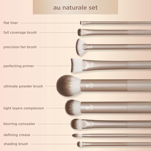 Real Techniques 9 Piece Au Naturale Makeup Brush Set, For Liquid, Cream, & Powder Eyeshadow, Foundation, Blush, Bronzer & Contour, Travel Friendly Brushes, Gift Set, Cruelty-Free Bristles (Pack of 8) - size: 9 Piece Set (Pack of 8), style: Au Naturale, 9