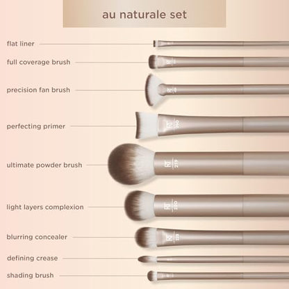 Real Techniques 9 Piece Au Naturale Makeup Brush Set, For Liquid, Cream, & Powder Eyeshadow, Foundation, Blush, Bronzer & Contour, Travel Friendly Brushes, Gift Set, Cruelty-Free Bristles (Pack of 8) - size: 9 Piece Set (Pack of 8), style: Au Naturale, 9
