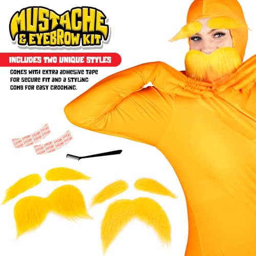 Kangaroo 2 Set of Self-Adhesive Yellow Fake Mustaches & Eyebrows for Adults | Funny Cosplay Eyebrows for Halloween, Dressup, Theater & Parties,Self-Adhesive Costume Accessories for Adults & Kids
