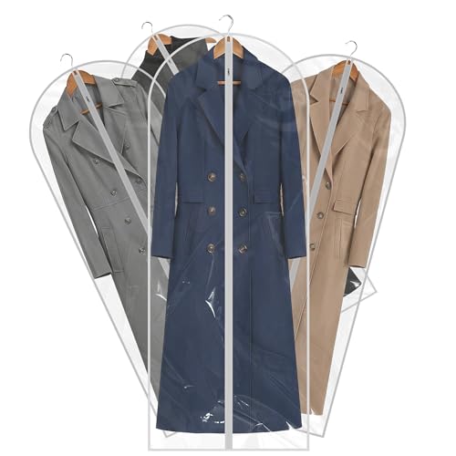 60” All Clear Garment Bags for Travel - PEVA Waterproof Suit Cover with Zipper for Hanging Clothes, long Gowns - Durable Dresser for Closet Storage, Dustproof & Moisture Resistant - 60”/12 Pack - size: 60" -12 Pack