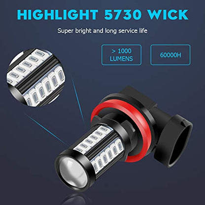 H8 H11 Car LED Fog Light Bulbs Replacement for Cars Super Bright 6000K Green 5730 33SMD for Daytime Running Lights DRL 12V-2Pcs - color: Green
