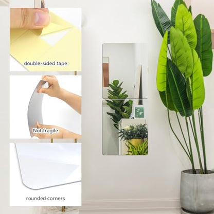 yuntop 2 Pack Self Adhesive Acrylic Mirror, 2MM Flexible Plastic Mirror, Shatterproof PS Frameless Wall Mirror for Bathroom Vanity and Entryway (16 x 12 inch) - size: 16 x 12 inch