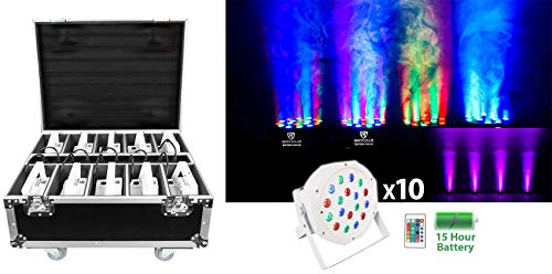 Rockville BATTERY PAR PACK 50 WHITE 20W Rechargeable Wash Lights (10), RGB Color Mixing, Wireless DMX, Remote Included, for DJs and Event Lighting - color: White