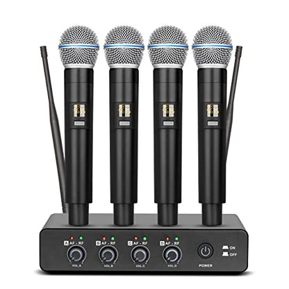 Depusheng R4 Karaoke Wireless Microphones Professional 4 Channels Handheld Wireless Microphone System Metal Dynamic Mic for Karaoke Singing, House Party, Church, Performance - style: 4 Handheld mic
