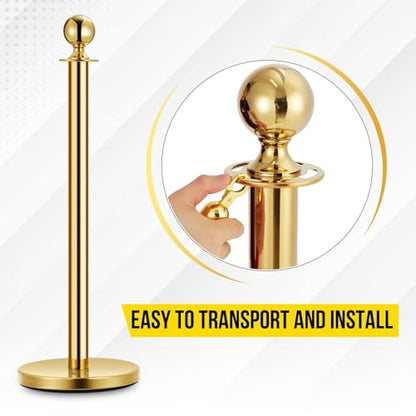 8 Gold Stanchions with 6 Red Velvet Ropes - color: Gold6