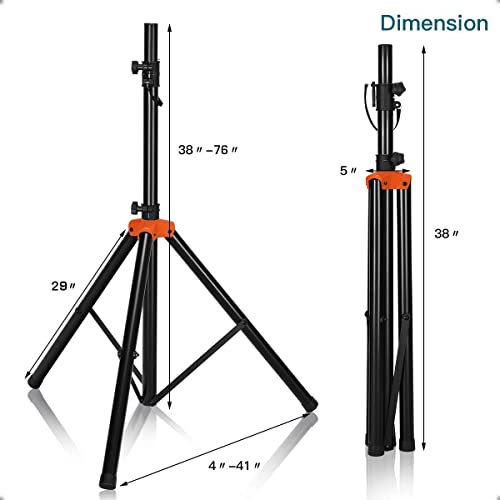 VOYZ Aluminum Tripod Stand for Speaker - Made with Heavy Duty Durable Lightweight Metal - Adjustable Height 38" to 74" - Safety PIN and Screw Locks - 150 lbs Capacity - Metal Brace (VZ-636)