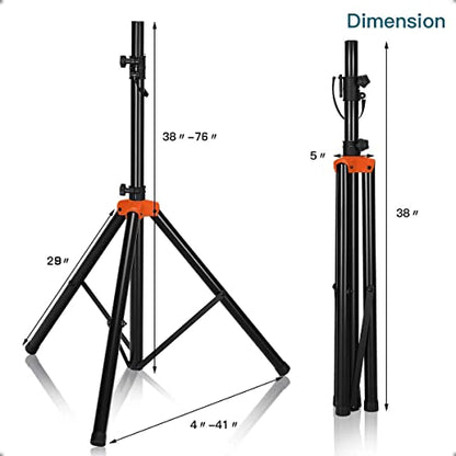 VOYZ Aluminum Tripod Stand for Speaker - Made with Heavy Duty Durable Lightweight Metal - Adjustable Height 38" to 74" - Safety PIN and Screw Locks - 150 lbs Capacity - Metal Brace (VZ-636)