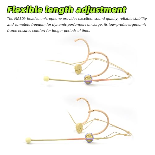 MRSDY Professional Headset Microphone, Compatible with Shure Wireless System, Omnidirectional Condenser Double Over Ear Headworn Mic, 4-Pin Mini XLR, Cable Length 42 Inch (Beige) | Noise Reduction, Clear Sound, Omnidirectional Condenser Double Over Ear He